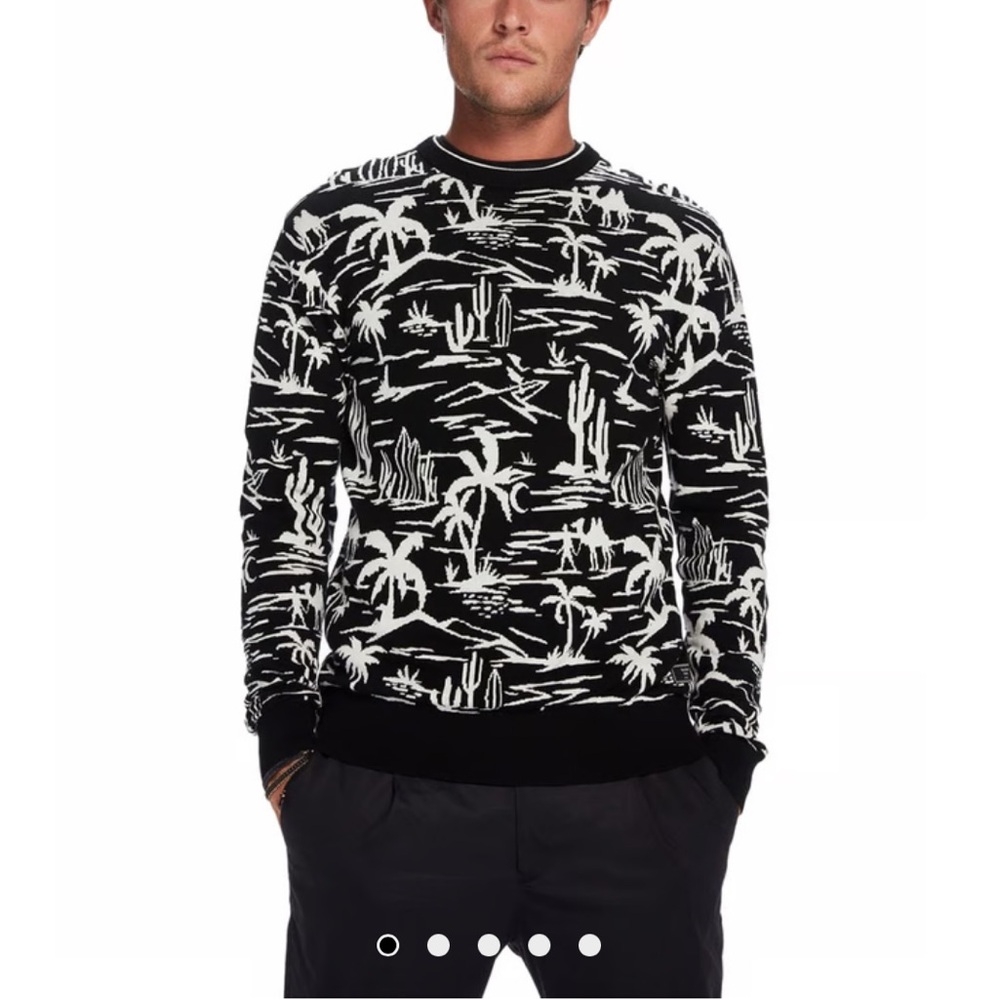 Scotch and soda all over jacquard crewneck printed black and white sweater